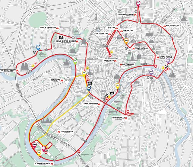 Карта московского марафона на 42 и 10 км