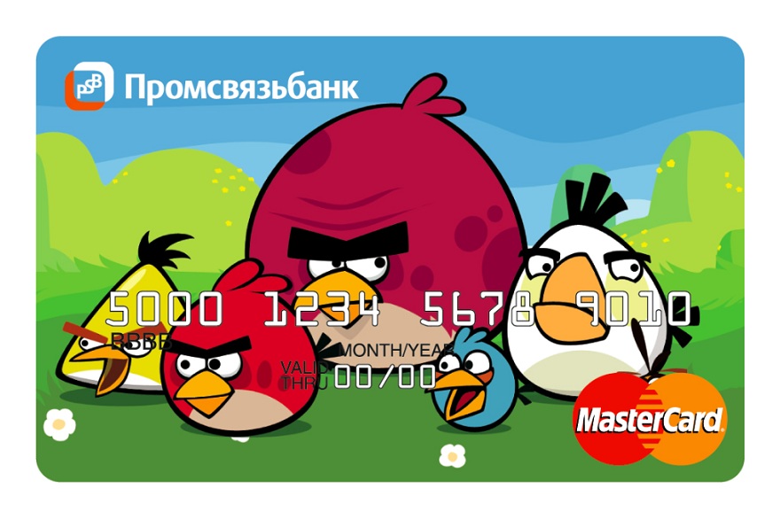 Банковская карта Промсвязьбанка с символикой Angry Birds