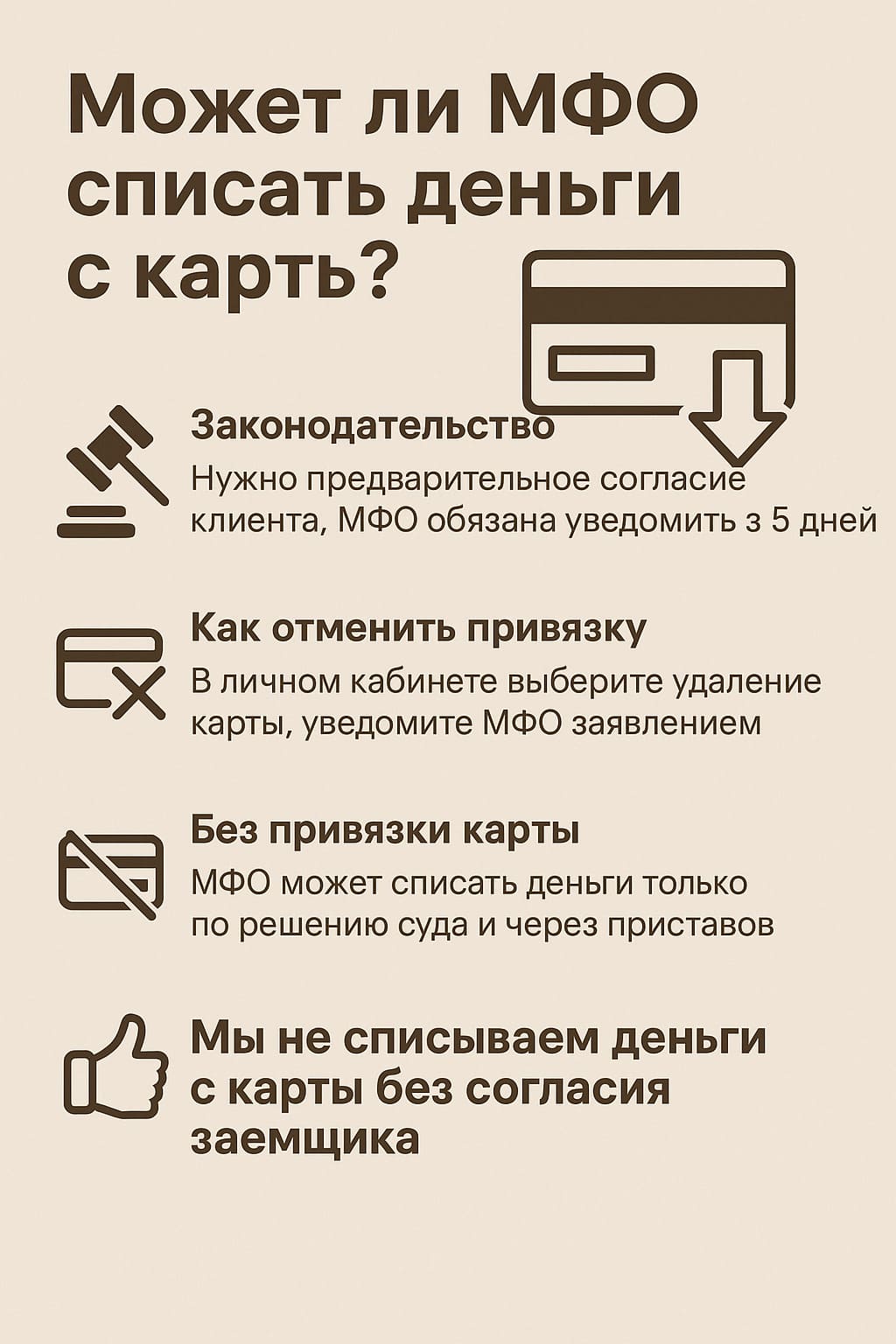 Может ли МФО списать деньги с карты